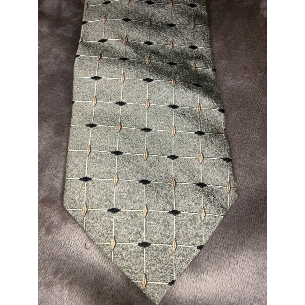 VTG Valerio Garati Silk Tie Gray Gold Geometric Handmade Korea Necktie
